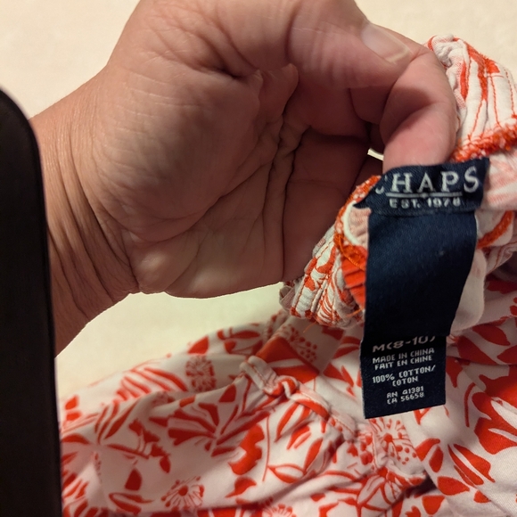 - Chaps summer Sun Dress. Size 8-10. Orange and white floral print. Razor … - Picture 6 of 8